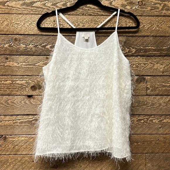 J Crew White Fluffy Tank Top Size 10 - Picture 3 of 6